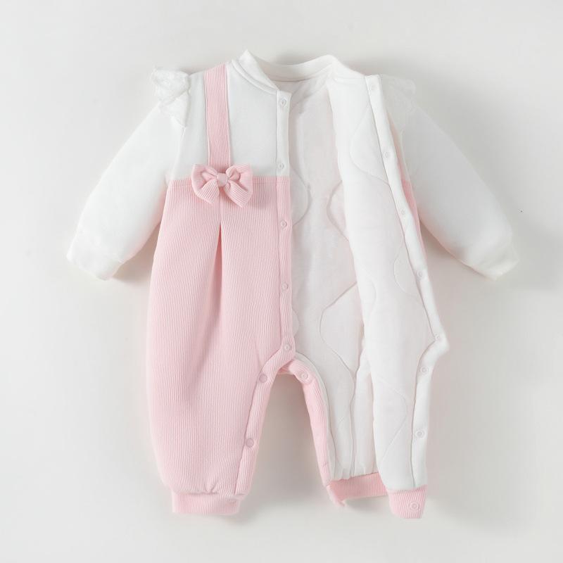 ベビー服 ロンパース 長袖 秋冬 厚手 コットン かわいい プリンセス 吸湿性 通気性 新生児 乳幼児 ピンク系 イエロー