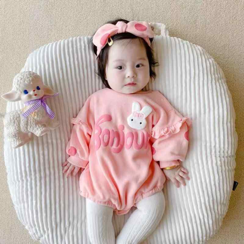 ベビー服 秋冬 加絨 ロンパース かわいい ウサギ 長袖 カバーオール 綿 新生児 女の子 66cm 73cm 80cm 90cm ピンク系 カーキ系