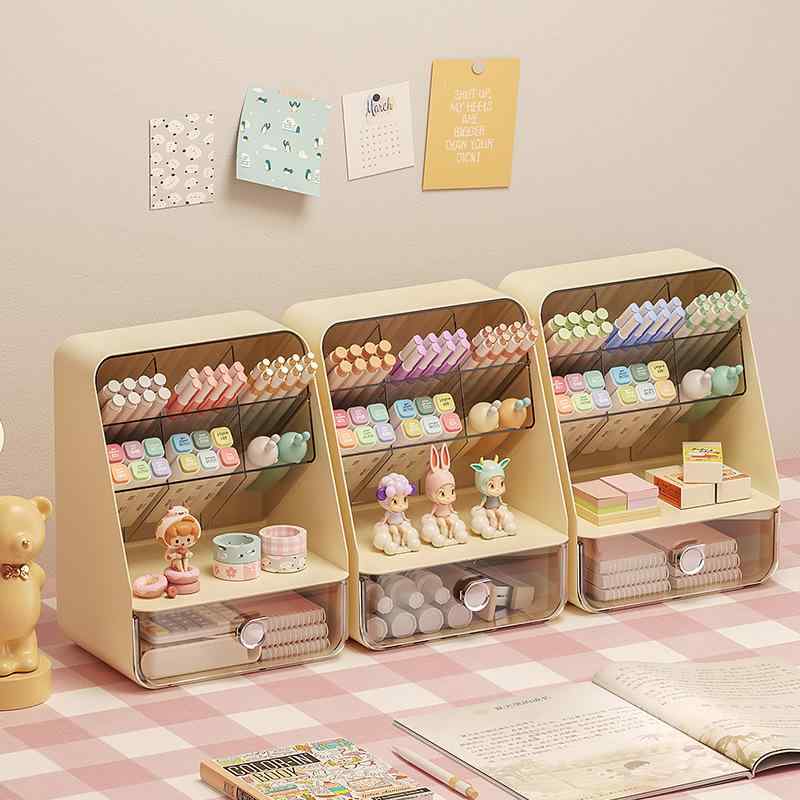 ペン立て 文房具 収納ボックス デスク オーガナイザー 事務用品 化粧品 整理 クリームイエロー クリームホワイト