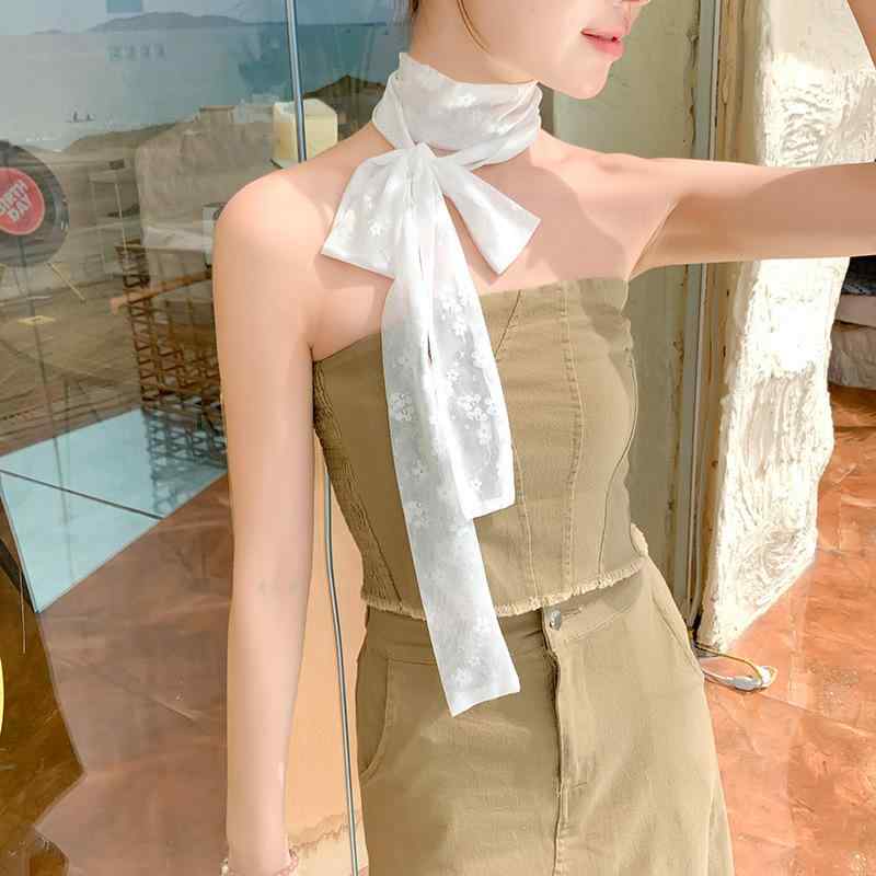 スカーフ レディース 春夏 レース ネックスカーフ 髪飾り バッグ飾り ボタニカル柄 花柄 上品 きれいめ エレガント 韓国風 かわいい