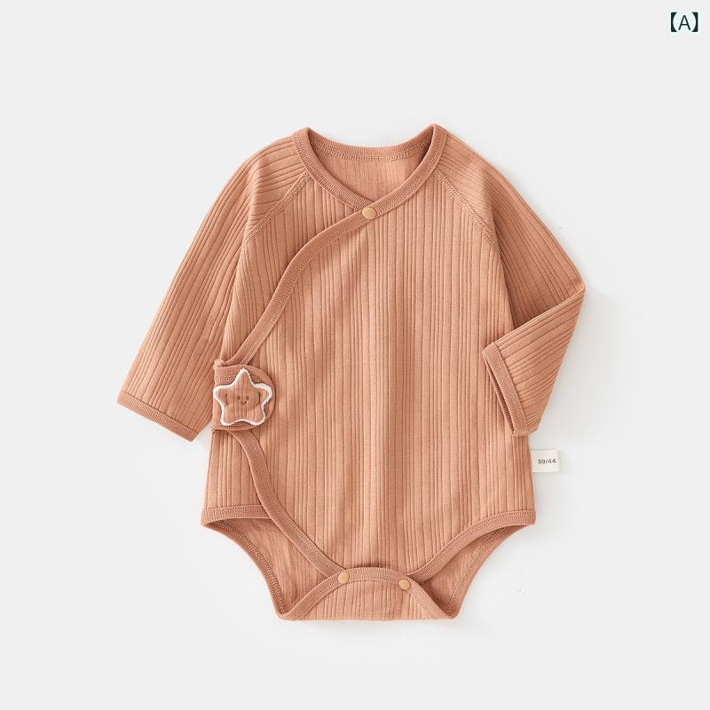 ・素材: 綿100%・袖丈: 長袖・是否连帽: 不连帽・厚さ: 普通・スタイル: 简约・款式: 三角爬・カラー: 橙红、黄色、藍色、白色・身長: 59cm, 66cm, 73cm, 80cm・製品カテゴリ: 连身衣、爬服
