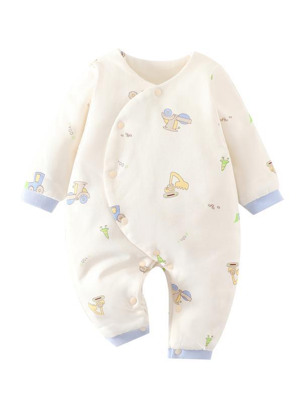 ベビー服 新生児 カバーオール ジャンプスーツ 春秋 冬 あったか コットン100％ 無地 長袖 斜めボタン ..