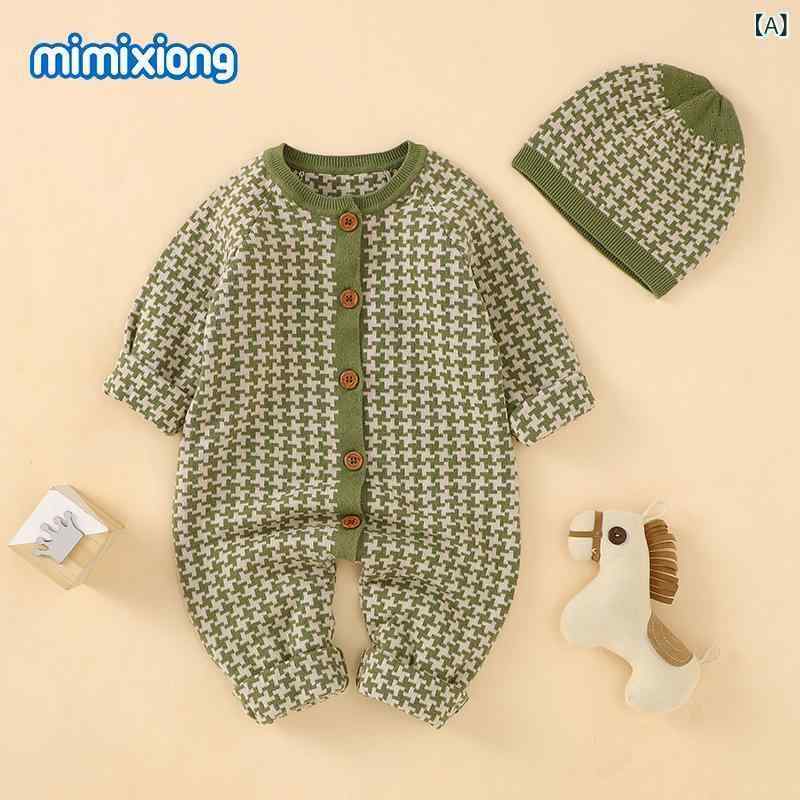 ベビー服 新生児 カバーオール 帽子付き コットン ロンパース 春秋 秋冬 長袖 前開...