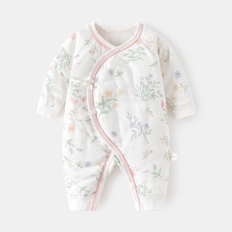 ベビー服 新生児 ベビー ロンパース カバーオール 薄綿 春秋 長袖 斜め合わせ 前開き 綿100％ 蝶々型 ..