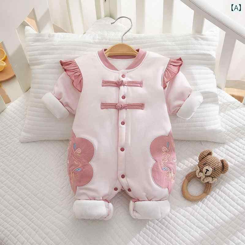 シャドーテールのベビー服 新生児 ベビー ロンパース カバーオール ジャンプスーツ 綿100% 春秋 冬 秋冬 厚手 長袖 無地 花柄 かわいい 女の子 赤ちゃん 59 66 73 80 90｜アングル2