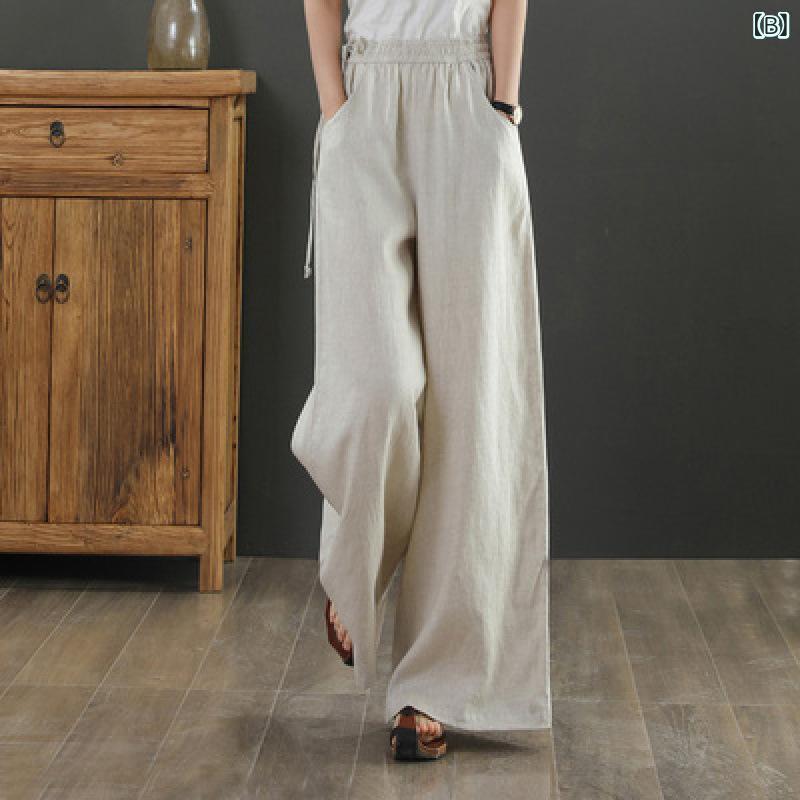 パンツ レディース 綿麻 リラックス ワイド ギャザー ウエストゴム ゆったり ストレート ロングパンツ 文芸風 ナチュラル 大白 麻本色 黒 紫 緑 青 コーヒー 灰色 ポケット付き
