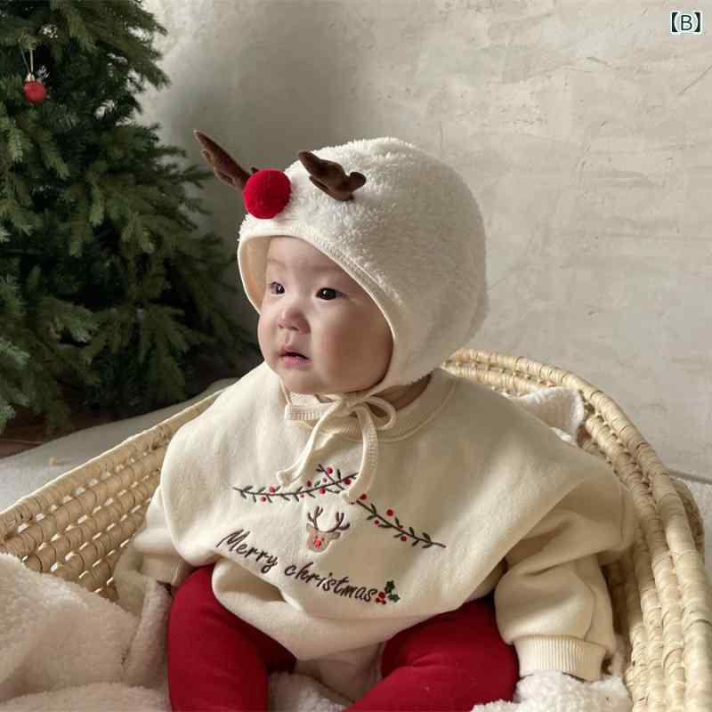 シャドーテールのベビー服 冬用ロンパース 長袖 クリスマス 麋鹿 新生児 赤ちゃん 男女兼用 防寒 あったか かわいい 綿｜アングル3