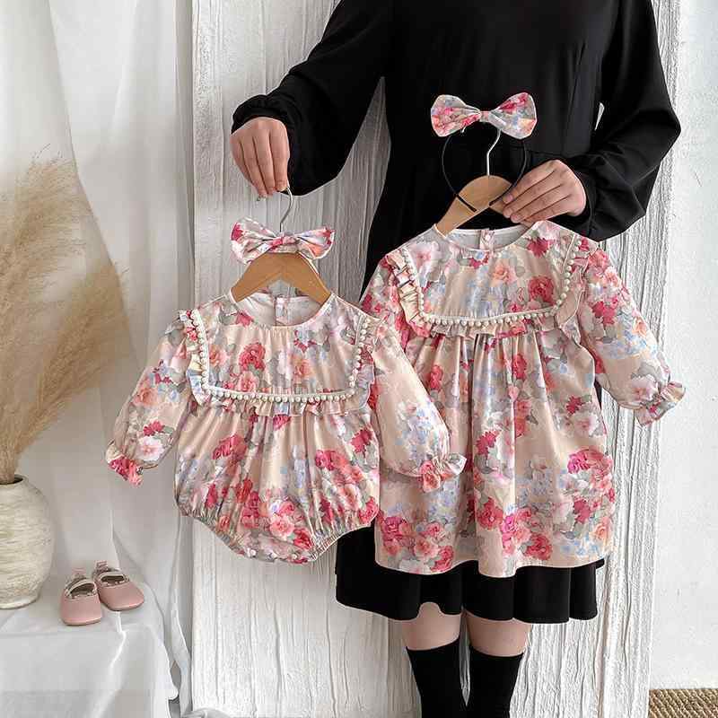 ベビー服 ロンパース 女児 長袖ワンピース 花柄 春秋 姉妹コーデ 綿100% 66cm 73cm 80cm 90cm 100cm 11..