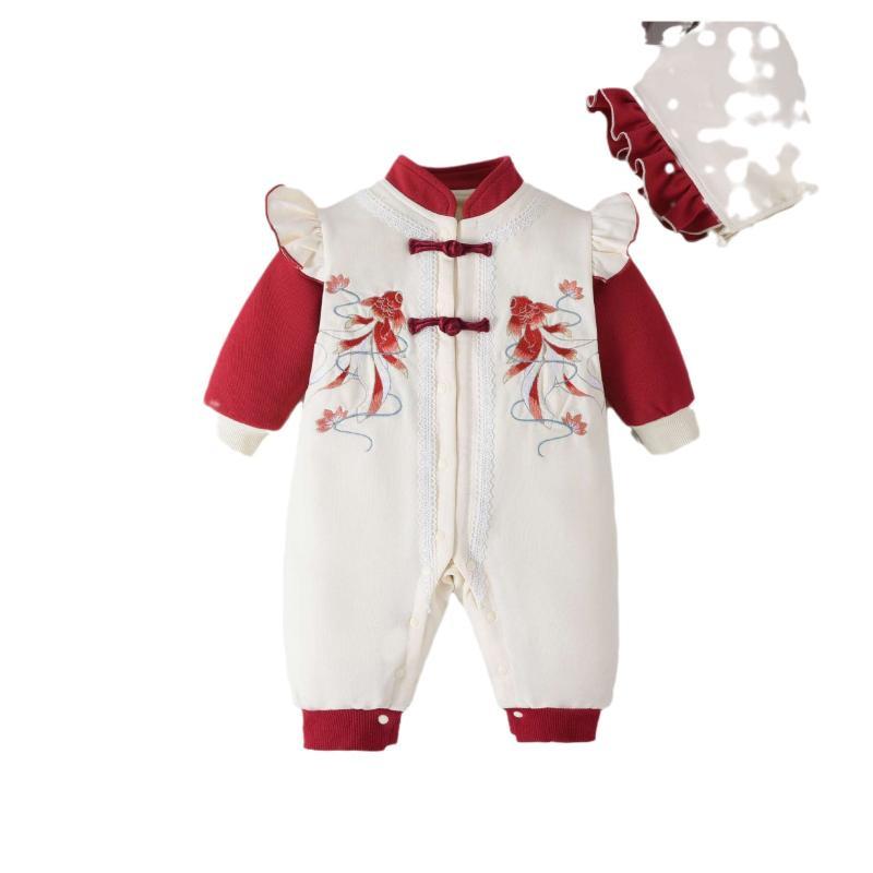 ワンピース 女の子 ベビー 新生児 長袖 チャイナドレス風 秋冬 春秋 赤ちゃん 幼児 子供服 かわいい 中華風 コットン