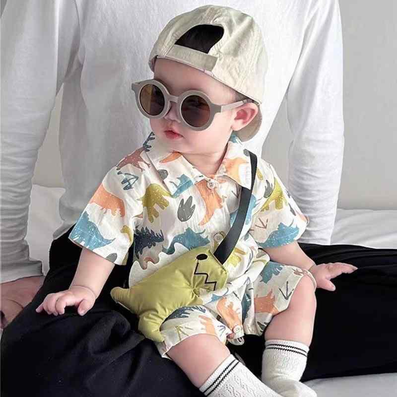 ベビー服 男児 半袖 ロンパース 夏 新生児 コットン 恐竜柄 薄手 かわいい カジュアル 普段使い 部屋着(4.0)