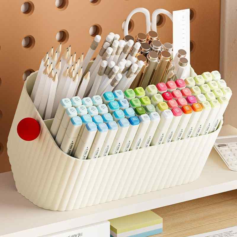 Writing Things - 文具収納 斜め口ペン立て 大容量 卓上収納ボックス ペンホルダー 子供 学生 文房具 プラスチック製 クリーム色