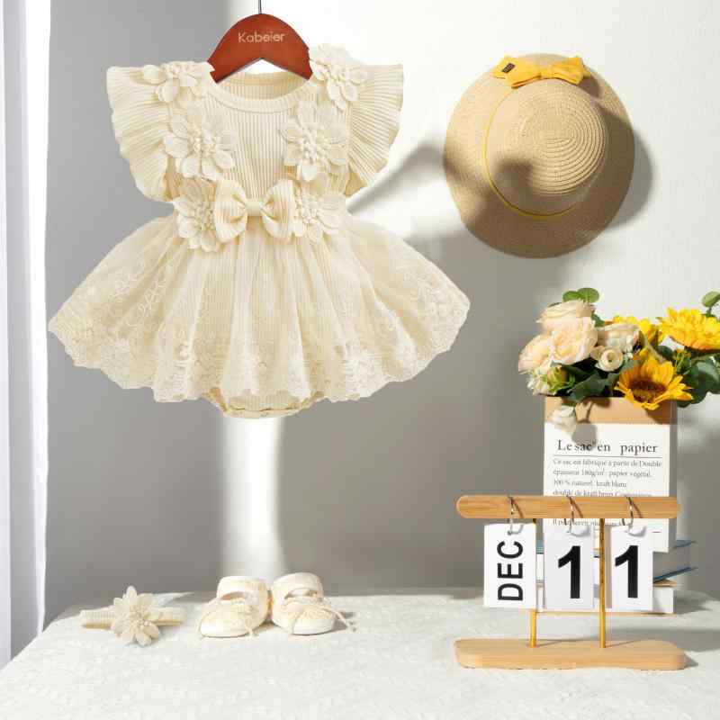 ベビー服 女の子 ハーネススカート レース コットン ノースリーブ ブルマ付き ロンパース 花柄 春夏 幼児 新生児 網紗 かわいい 欧美風