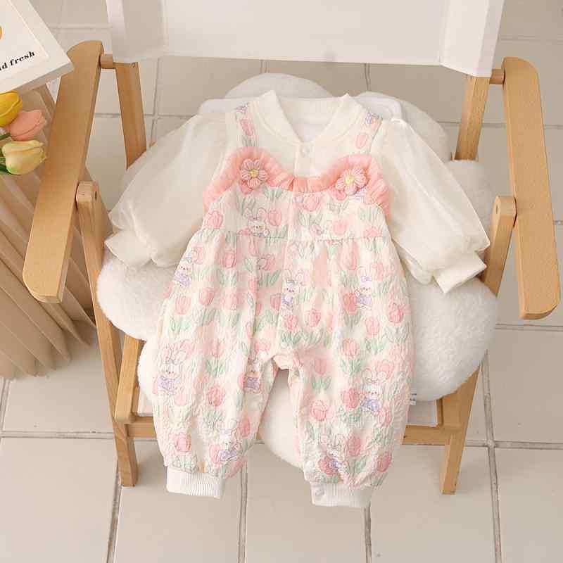 ベビー服 ロンパース 女の子 新生児 春秋 長袖 チュール フリル 襟付き かわいい 快適 普段使い お出か..