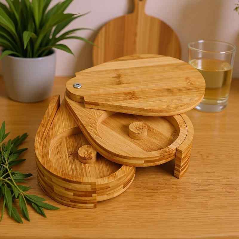 調味料入れ 竹製 3層 回転式 ソルトボックス スパイス容器 砂糖 塩 フルーツ カクテル 調味ボックス