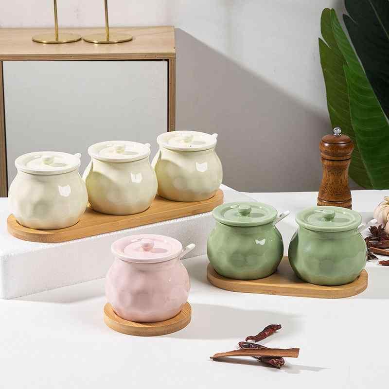 調味料入れ 耐熱 陶器 キッチン オイルポット 蓋 スプーン付き 乳白色 ピンク系 抹茶色 スパイス 調味..