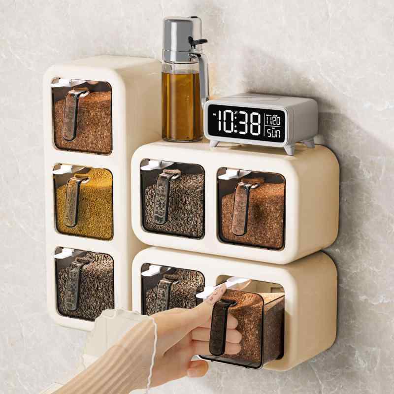 調味料入れ 壁掛け 2 3 格 スパイスラック 塩 砂糖 密閉 防湿 スプーン ラベル