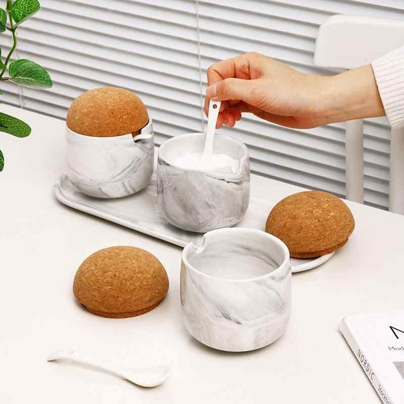 調味料入れ 大理石柄 北欧風 陶器 スパイスボトル 3点セット 竹製 木製