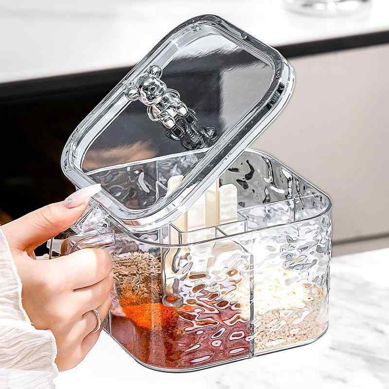 調味料入れ キッチン 調味料ポット スパイスボックス 塩 砂糖 香辛料 保存容器 透明 灰色