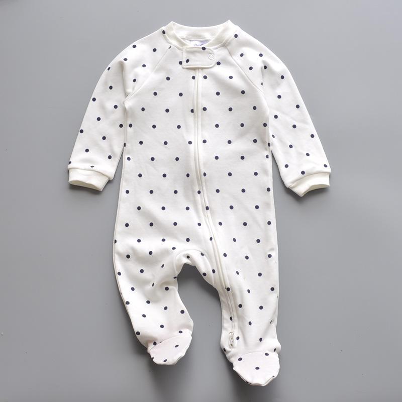 ・素材: 綿・対象年齢: 1～3歳 (80～100cm)・適用性別: 男女兼用・袖丈: 長袖・連帽: 不可・生地の厚さ: 普通・主な素材の構成: 綿・主な素材の構成含有量: 100%・閉鎖タイプ: ジッパー・スタイル: カジュアル・タイプ: 長いクロール・色: 黒白の波点双方向ジッパー・身長: 0-3ヶ月(59cm), 3-6ヶ月(66cm), 6-9ヶ月(73cm), 9-12ヶ月(80cm), 12-18ヶ月(85cm)・製品カテゴリ: ロンパース、カバーオール
