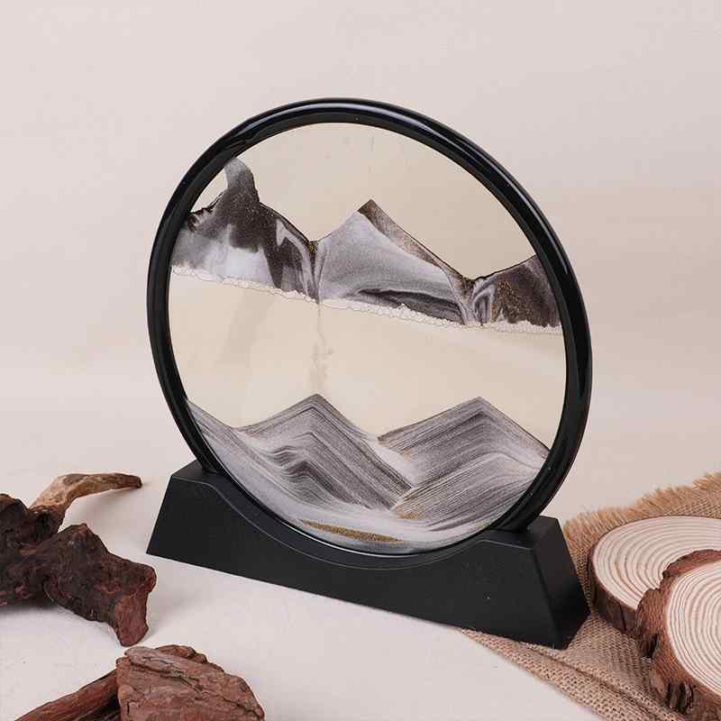 置物 オブジェ 3D流砂 インテリア 砂時計 ガラス アート モダン 卓上 飾り棚 リビング ベッドルーム ギフト ブラック