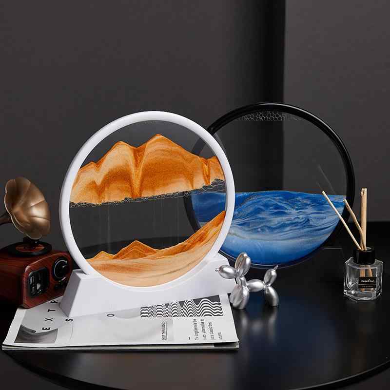 流砂アート 砂時計 卓上 ガラス工芸品 置き物 インテリア雑貨 プレゼント 贈り物 抽象デザイン 白枠 中国赤 空色 砂漠色 紫色 星空 黒色 草原 緑色 コーヒー色 少女 ピンク ブラックフレーム