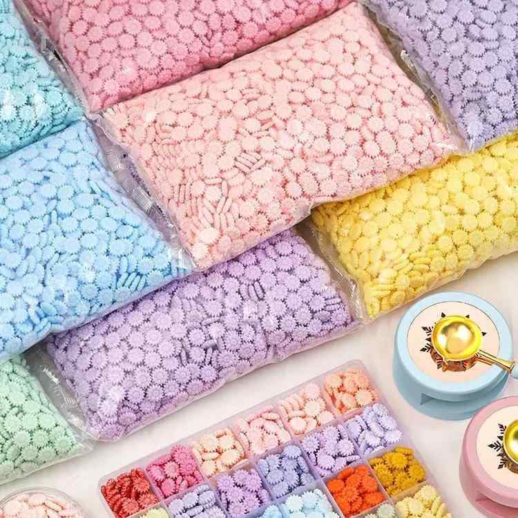 文房具 火漆印章 封蝋 シーリングワックス 500g 花型 ランダムミックス モランディカラー 桜 珊瑚 海 紫 ピンク 春 暖 霞 馬卡龍 香檳 焦糖 糖果 玫瑰 雛菊 紅 橙 黃 緑 青 ブルー 藍 鉄 菫色 紫 珀 金 銅 銀 パール 白 桃色 檸