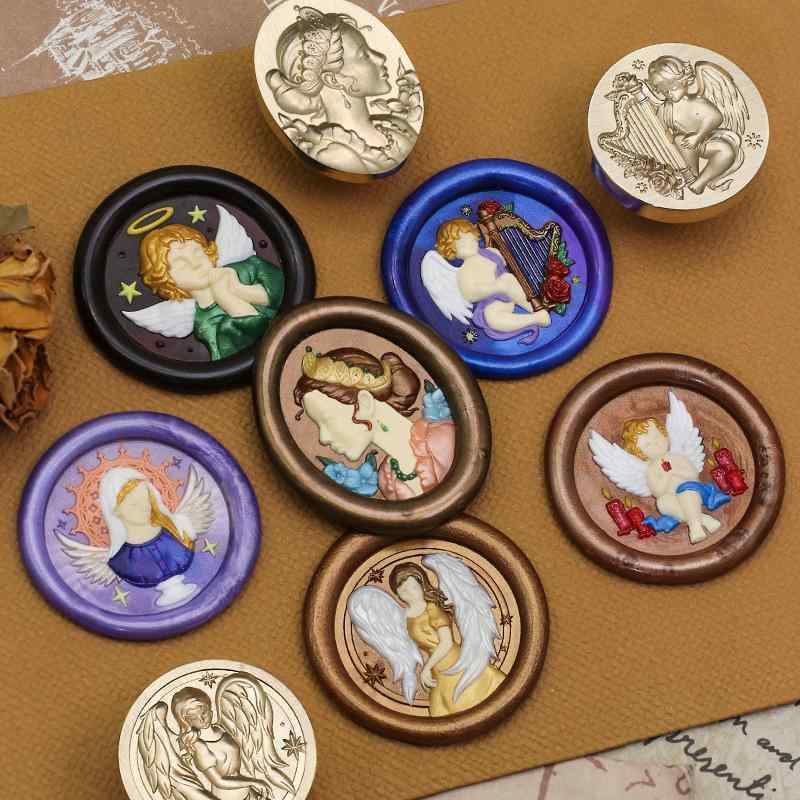 印章 天使 羽根モチーフ 封蝋 シーリングワックス スタンプ 封筒 レター カード 装飾 DIY