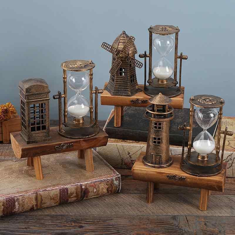 置物 オブジェ 欧風 ライトハウス ランプ 砂時計 木製台座 ディスプレイ レトロ 照明 インテリア