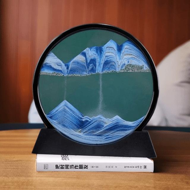 置物 北欧 3D 流砂画 砂時計 癒しグッズ 卓上 デスク オブジェ ガラス製 幾何学模様 リビング ベッドル..