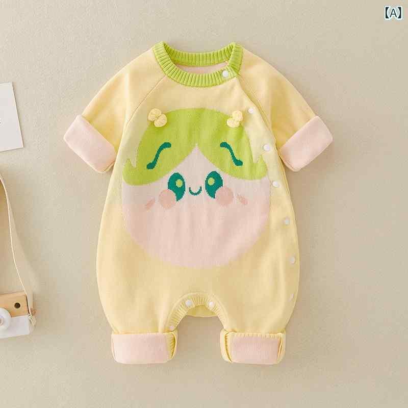 ベビー服 新生児 ニット ロンパース ジャンプスーツ 春秋 冬 長袖 綿100% 赤ちゃん...
