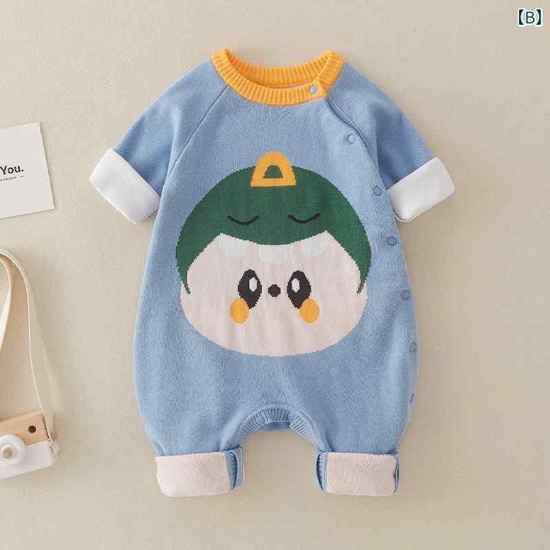 ベビー服 新生児 ニット ロンパース ジャンプスーツ 春秋 冬 長袖 綿100% 赤ちゃん...