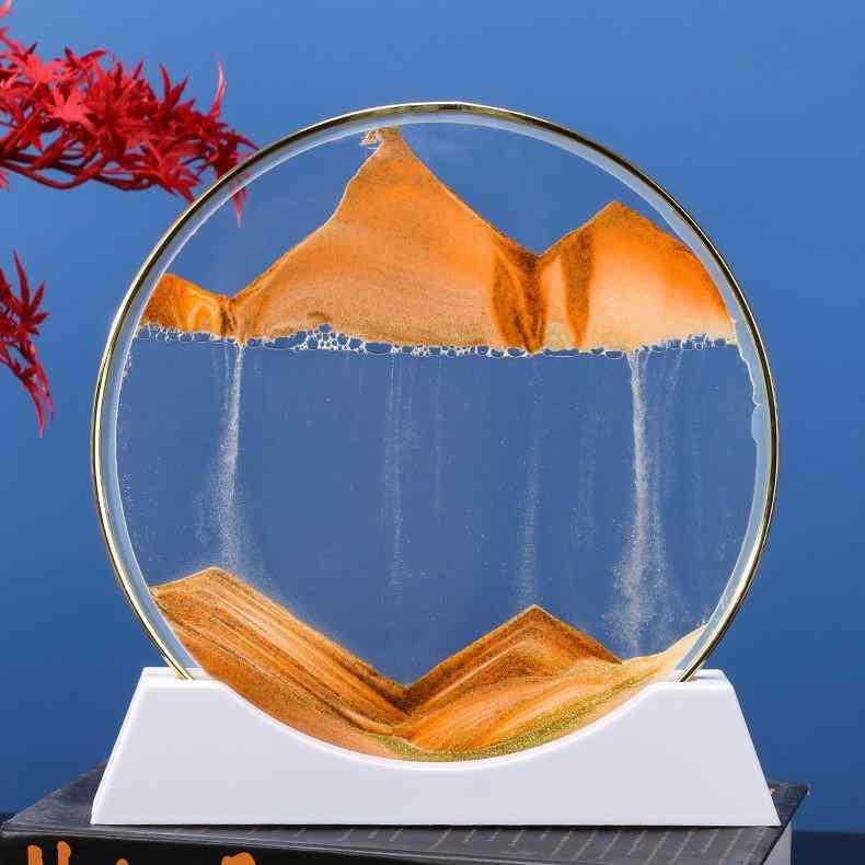 流砂アート 砂時計 置き時計 3D 砂絵 ガラス工芸品 ゴールドフレーム 黄砂 青砂 黒砂 紫砂 緑砂 赤砂 ..