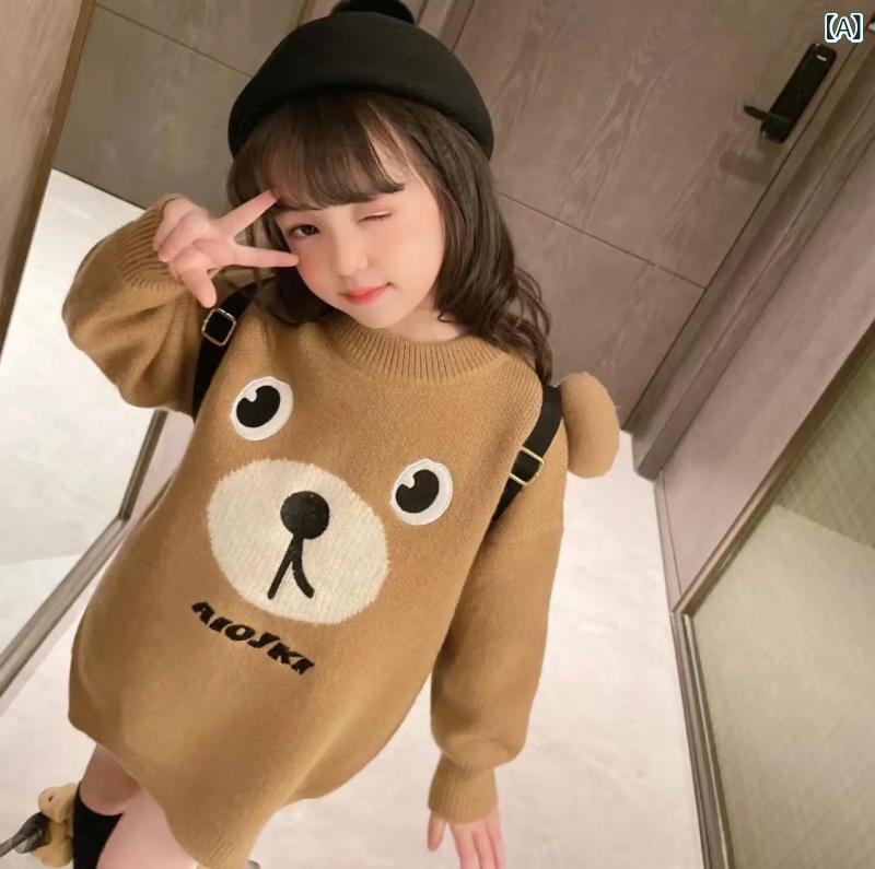 ニット・セーター キッズ 秋冬 長袖 韓国風 クマ柄 かわいい 女の子 子供服 トップ...