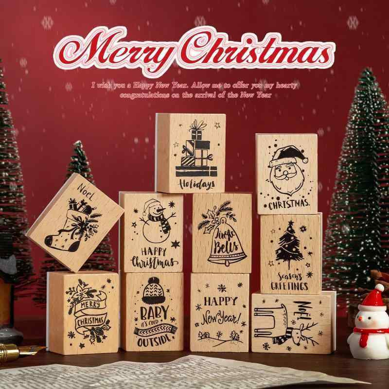 Stamps - スタンプ クリスマス 木製 10個 手帳 日記 デコレーション ヨーロッパ 南米 東南アジア 北米 東北アジア 中東