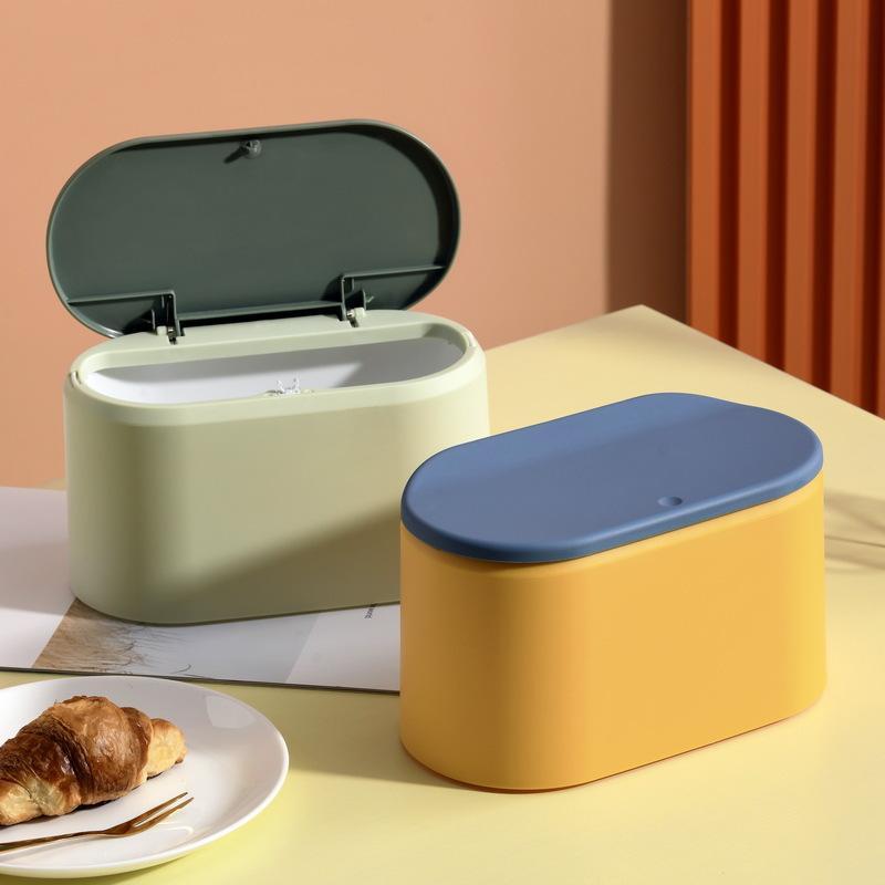 Square Shape - ゴミ箱 卓上 ミニ ふた付き プッシュ式 おしゃれ 小型 4L以下 寝室 ベッドサイド コンパクト プラスチック製