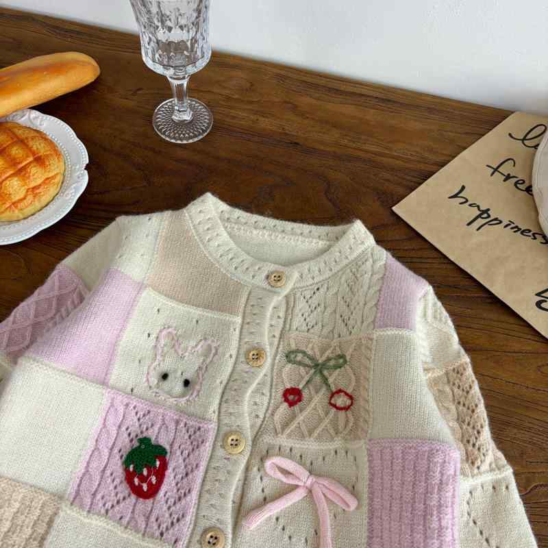 子供服 ニット カーディガン 女の子 ベビー服 かわいい 蝶結び 丸首 長袖 アウター...