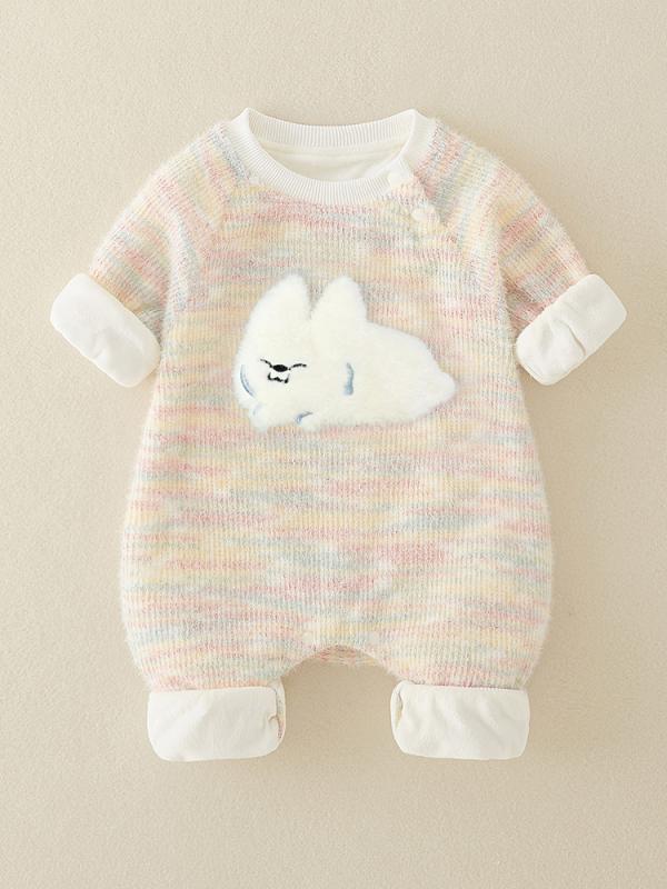 ベビー服 長袖ロンパース カバーオール かわいい うさぎモチーフ ジャンプスーツ 暖かい あったか 秋冬 防寒着 外出着 普段着