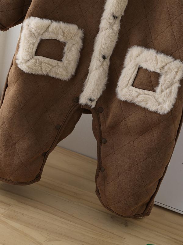 ・袖丈: 長袖・是否连帽: 连帽・厚薄: 加厚・主な素材: 聚酯纤维（涤纶）・スタイル: 韩版・款式: 长爬・カラー: 深棕色・适合身高: 73CM, 80cm, 90cm, 100cm・製品カテゴリ: 连身衣、爬服