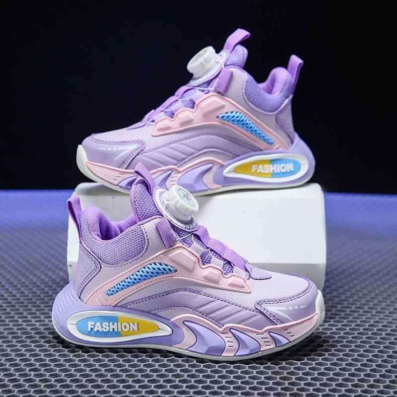 スニーカー キッズ 子供用 スポーツシューズ 男の子 女の子 春 皮 メッシュ 紐 耐摩耗性 ストライプ 紫..