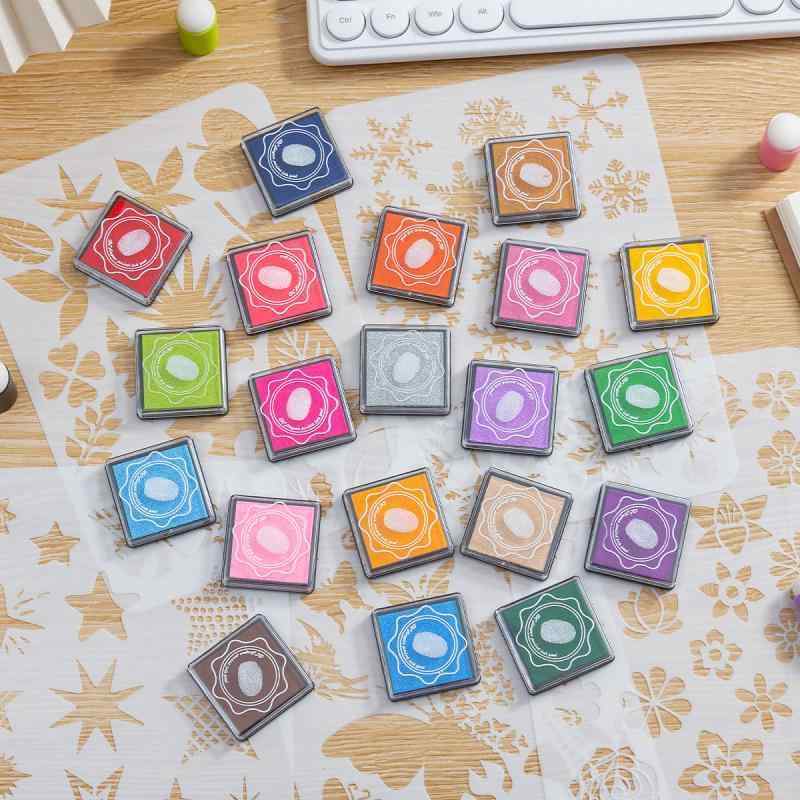 文房具 子供用 知育玩具 スタンプ台 20色セット 水性インク 正方形 4x4cm 指絵 カラフル かわいい 図画..