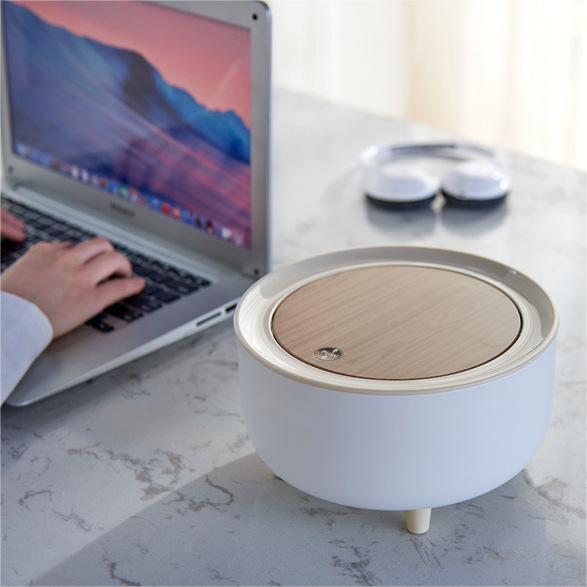 ゴミ箱 インテリア雑貨 丸形木目調 卓上 小型 2L 家庭用 オフィス 寝室 リビング 屑入れ ダストボックス プッシュ式(3.0)