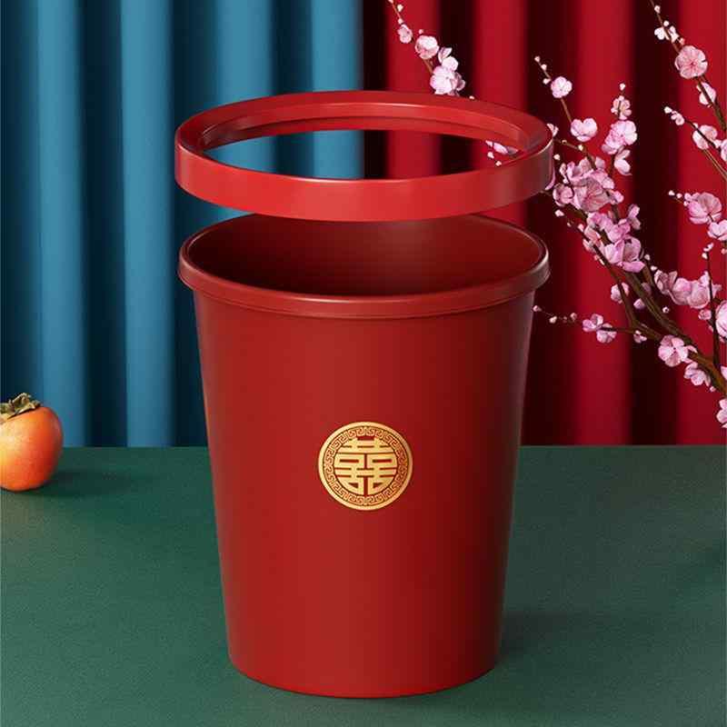 ゴミ箱 結婚式用 お祝い 赤色 大容量 フタ付き リビング 家庭用 プラスチック製 円筒形