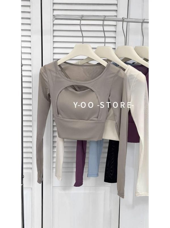 Tシャツ レディース 長袖 胸パッド付き 欧米風 セクシー 胸元メッシュ 切り替え スリム トップス ポリエステル 無地 カットソー 通勤 オフィス カジュアル 春夏