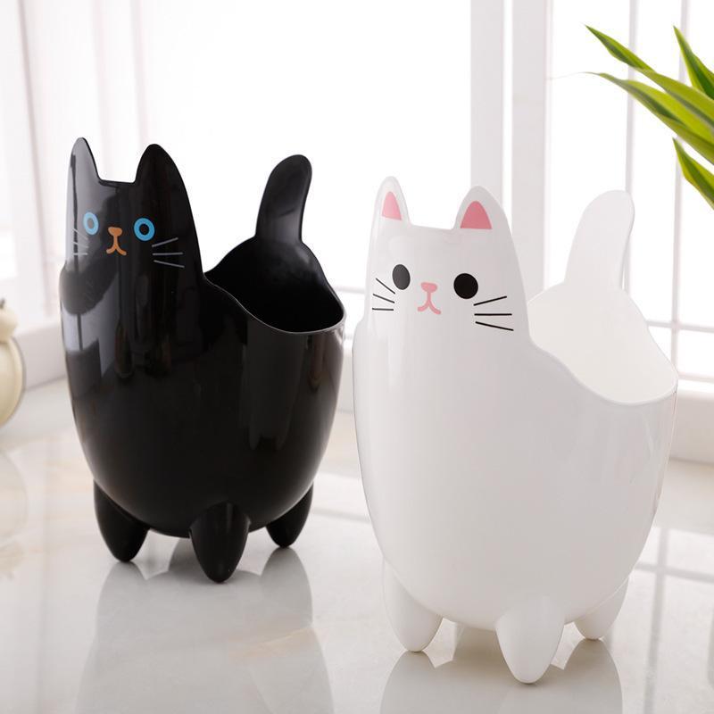 For Separated Refuse - ごみ箱 かわいい アニマル カートゥーン デスク 収納 バケツ 厚手 小物入れ プラスチック製 丸型 ブラック ホワイト ピンク系
