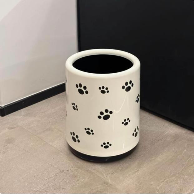 ゴミ箱 インテリア雑貨 寝室 トイレ キッチン 大容量 12L 円筒形 プラスチック製 収納 クリーム色 猫柄..