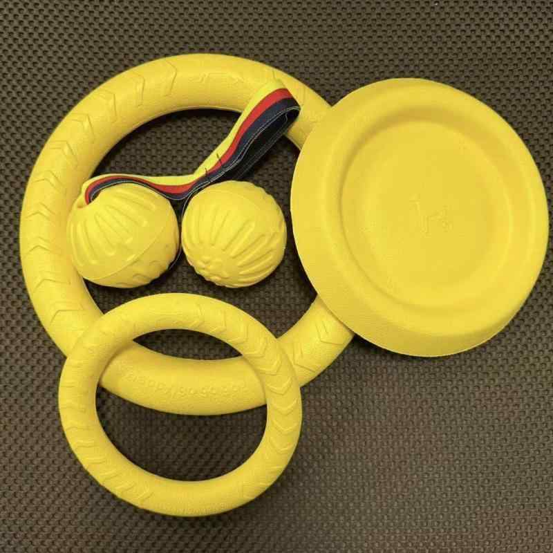 犬用玩具 訓練用フリスビー 噛み耐性 歯磨き用ボール ゴールデンレトリバー コーギー ボーダーコリー しつけ用 発声玩具 ロープ付き EVA素材