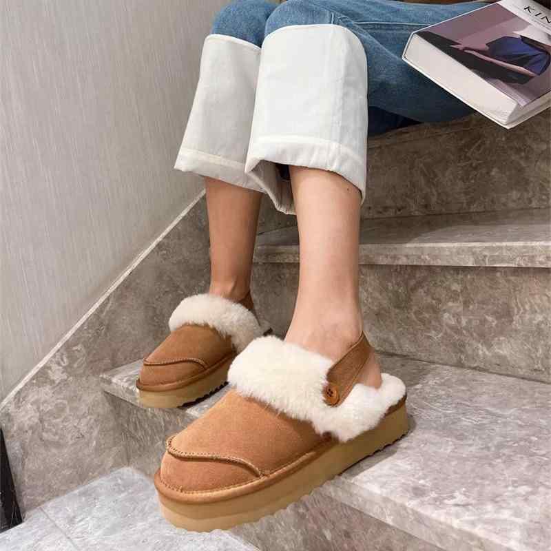 スリッパ レディース 靴 厚底 シープスキン ファー ローファー ラウンドトゥ 栗色 ブラック 35 36 37 3..