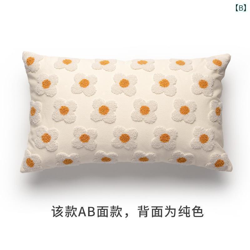 クッションカバー 北欧風 小さな菊柄 リビング ソファ 太陽花 座布団 ベッド 枕 窓際 PP綿 刺繡 かわいい 3