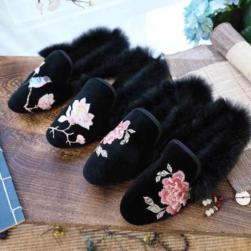 ルームシューズ レディース 秋冬 刺繍 あったか もこもこ スリッパ 外履き おしゃれ かわいい ベルベット 合成底 ラウンドトゥ 室内 普段使い