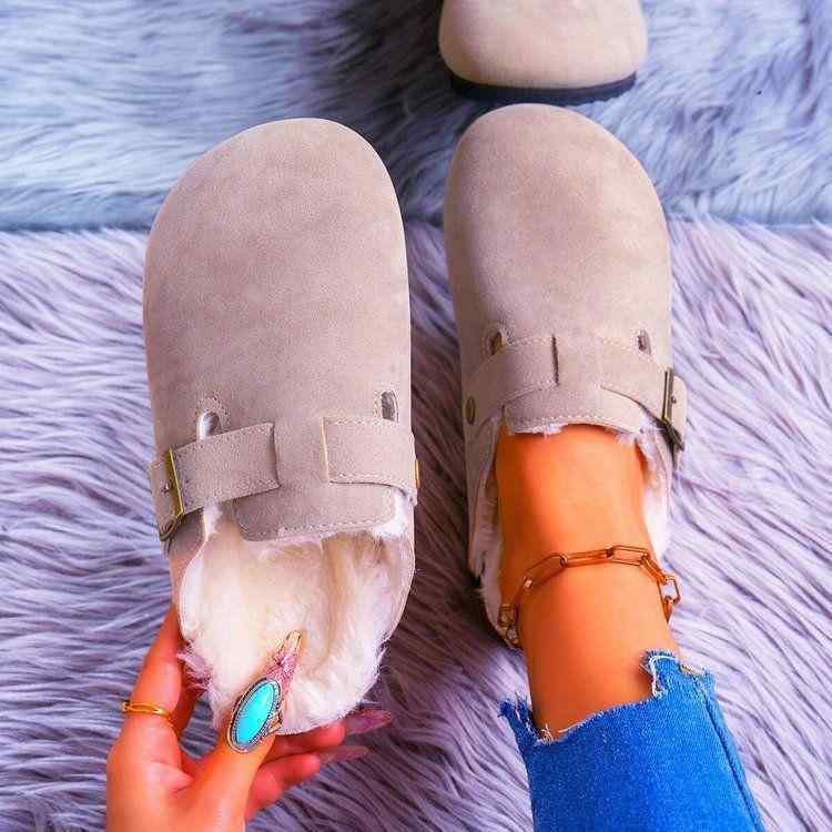 ルームシューズ レディース 大きいサイズ 外履き 厚底 ハーフスリッパ フラット あったか モコモコ ス..